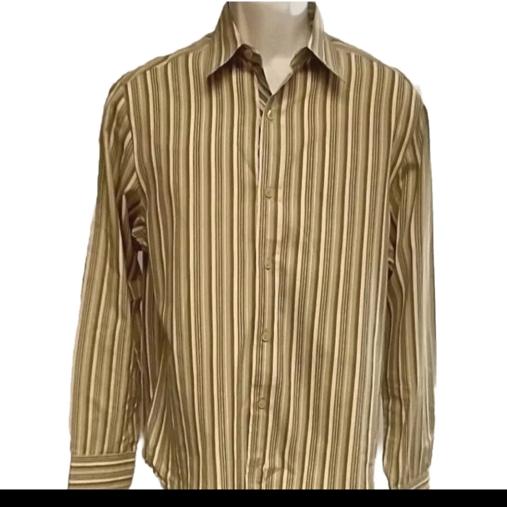 DKNY Jeans Men's Button Down Striped Long Sleeves Shirt Size Medium